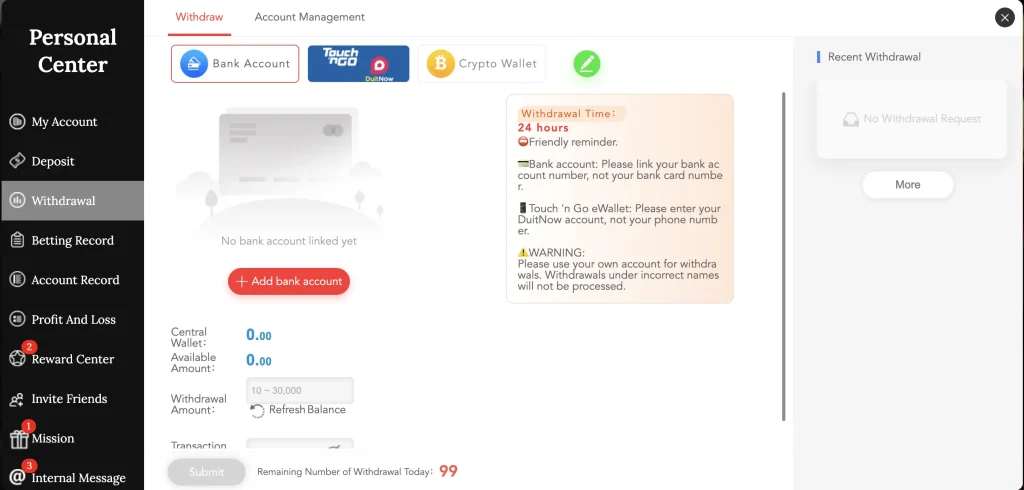 KL777 Game Deposit and Withdrawal Guide 2 Money withdrawal from KL777